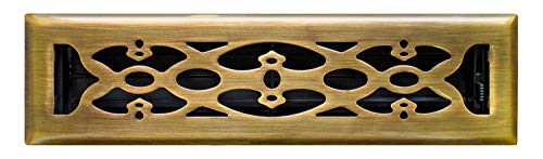4&quot; X 12&quot; Luxury Victorian Floor Register Grille With Dampers - Luxury Contempo Decorative Grate - HVAC Vent Duct Cover - Antique Brass