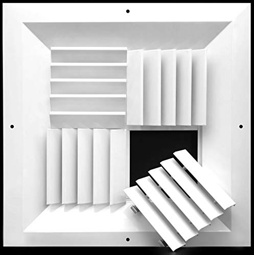 6&quot;w X 6&quot;h Extruded Aluminum Adjustable Core Supply Ceiling HVAC Air Grille – Interchangeable: 1-Way, 2-Way, 3-Way or 4-Way - Vent Duct Cover [Outer Dimensions: 7.125&quot; X 7.125&quot;]
