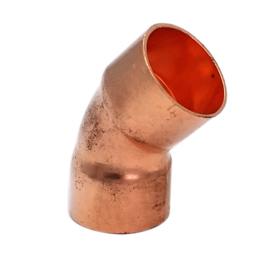Copper Fitting 3/8 Inch (HVAC Outer Dimension) 1/4 Inch (Plumbing Inner Dimension) - 45 Degree Copper Pressure Elbow & HVAC – 99.9% Pure Copper - 5 Pack