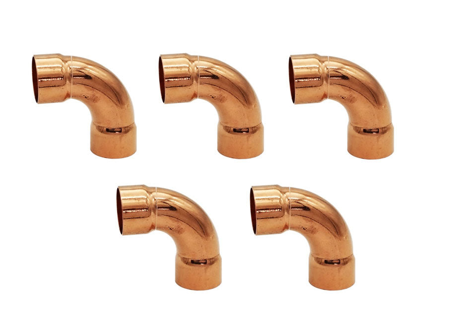 Copper Fitting 1/4 Inch (HVAC Outer Dimension) 1/8 Inch (Plumbing Inner Dimension) Copper 90 Degree Elbow Fitting Connector - 99.9% Pure Copper - 5 Pack