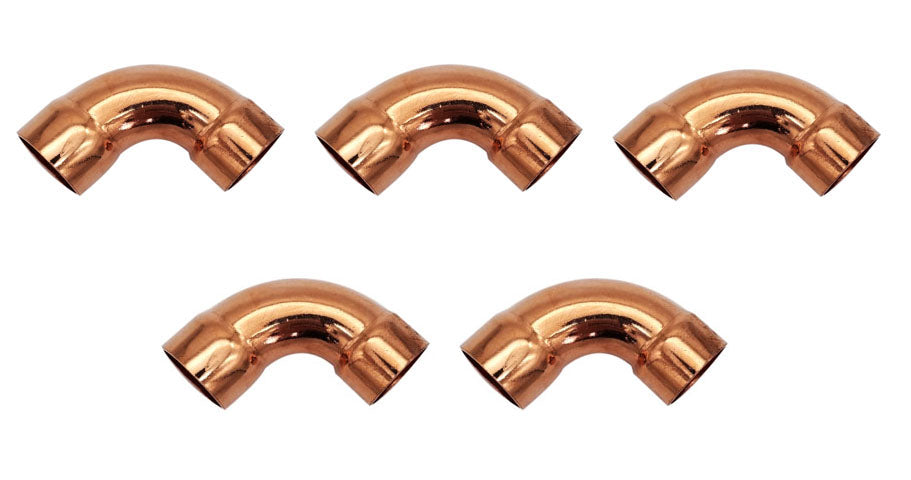 1-1/8 Inch (HVAC Outer Dimension) 1 Inch (Plumbing Inner Dimension) - Copper Long Radius 90° Elbow Fitting with 2 Solder Cups For Plumbing & HVAC – 99.9% Pure Copper - 5 Pack