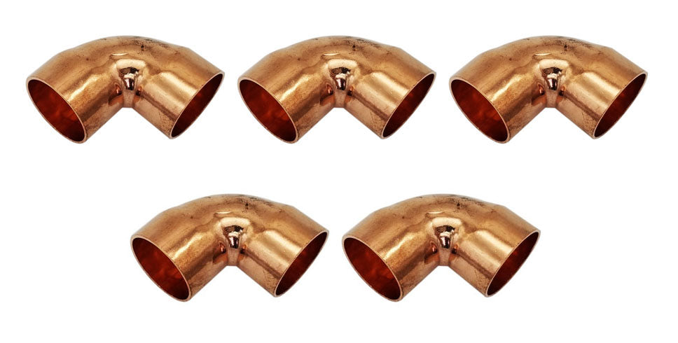 Copper Fitting 3/8 Inch (HVAC Outer Dimension) 1/4 Inch (Plumbing Inner Dimension) - 45 Degree Copper Pressure Elbow & HVAC – 99.9% Pure Copper - 5 Pack