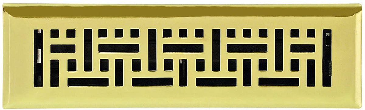4&quot; X 14&quot; Modern Victorian Floor Register Grille with Dampers - Decorative Grate - HVAC Vent Duct Cover - Polished Brass