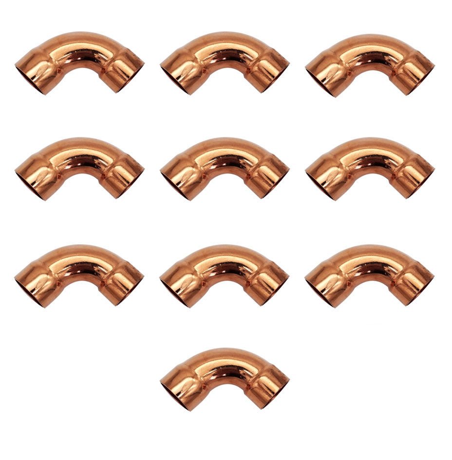 7/8 Inch (HVAC Outer Dimension) 3/4 Inch (Plumbing Inner Dimension) - Copper Long Radius 90° Elbow Fitting with 2 Solder Cups For Plumbing & HVAC – 99.9% Pure Copper - 10 Pack - HVAC PremiumCF78ELR90 - 10