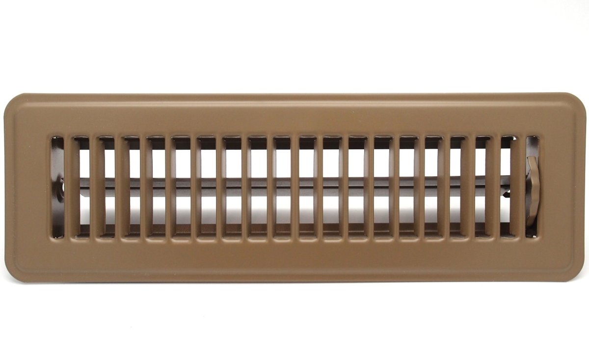 8" X 4" Floor Register with Louvered Design - Fixed Blades Return Supply Air Grill - with Damper & Lever - Brown - HVAC PremiumFR48 Brown HP