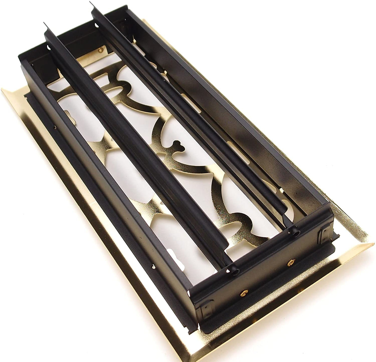 4&quot; X 10&quot; Modern Victorian Floor Register Grille With Dampers - Decorative Grate - HVAC Vent Duct Cover - Polished Brass