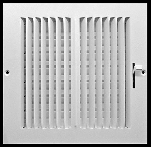 8&quot; X 8&quot; 2-Way Vertical AIR SUPPLY GRILLE - DUCT COVER &amp; DIFFUSER - Flat Stamped Face - White [Outer Dimensions: 9.75&quot;w X 9.75&quot;h]