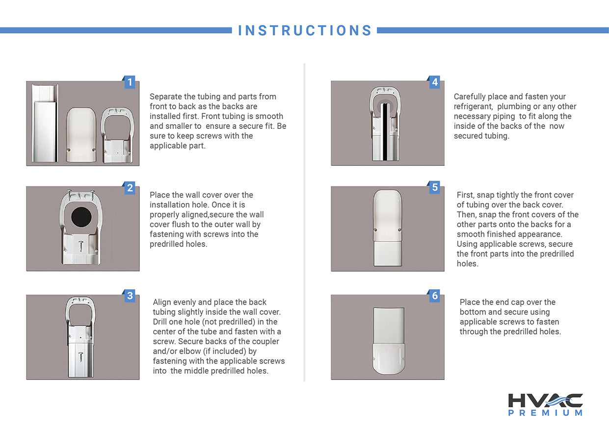 instructions for ABS Plastic Decorative Line Set Cover Universal Set for Ductless Mini Split Air Conditioners - Pipe Cover