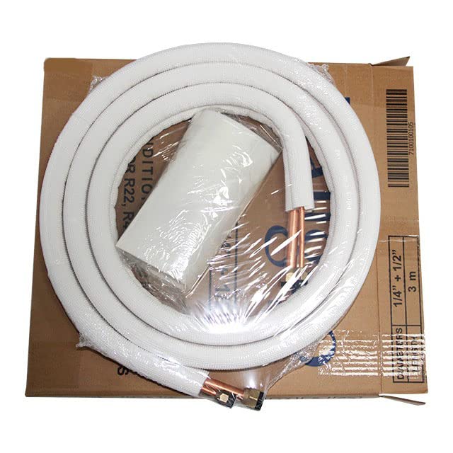 3/8&quot; - 5/8&quot; White Insulated Copper Coil Line Set 16&#39; Long - Flare Nut KIT- Seamless Pipe Tube for HVAC, Refrigerant - 3/8&quot; Insulation