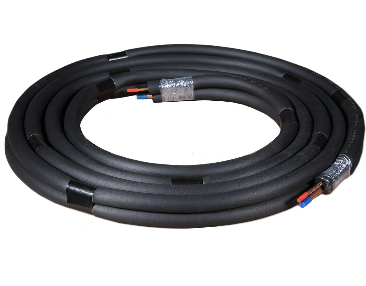 1/4&quot; - 5/8&quot; Insulated Copper Coil Line Set - Seamless Pipe Tube for HVAC, Refrigerant - 1/2&quot; Black Insulation Taped Together - 15&#39; Long