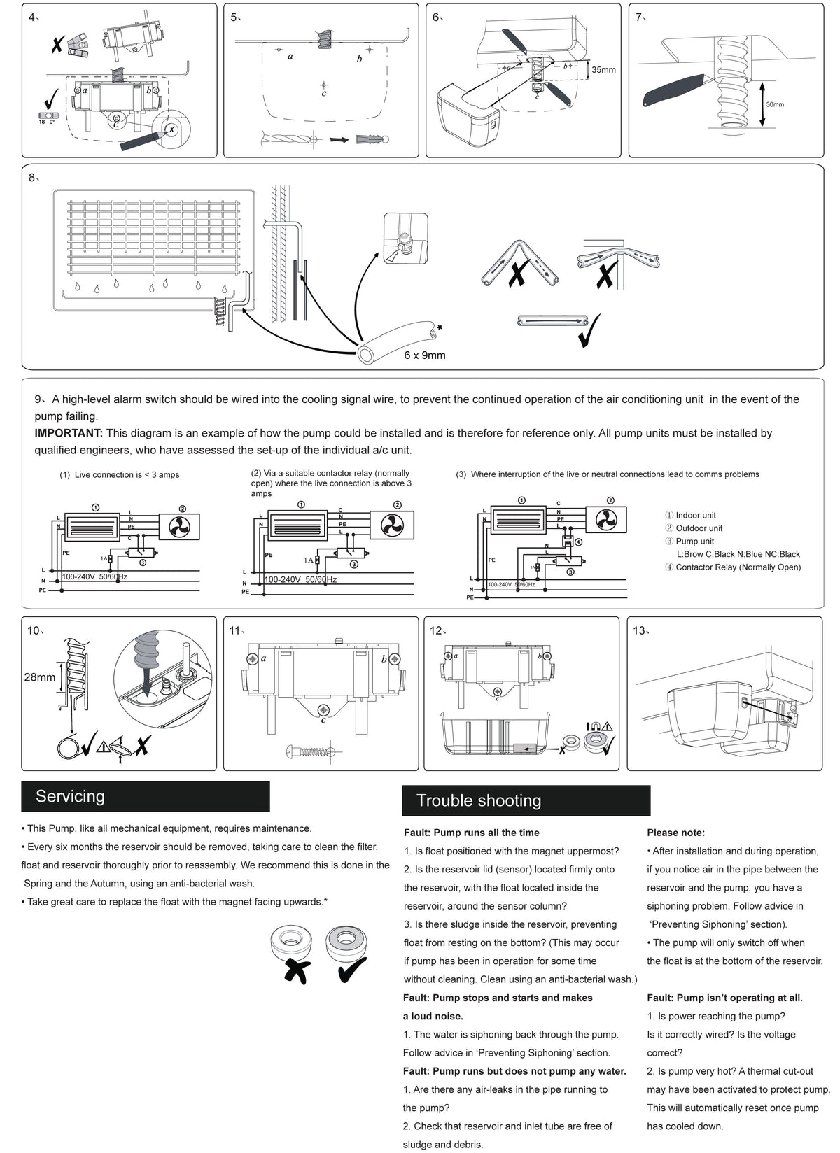 HVAC Premium Condensate Removal Pump – Mute Wedge – Automatic Safety Switch Sensor - 100-240V AC 50-60Hz