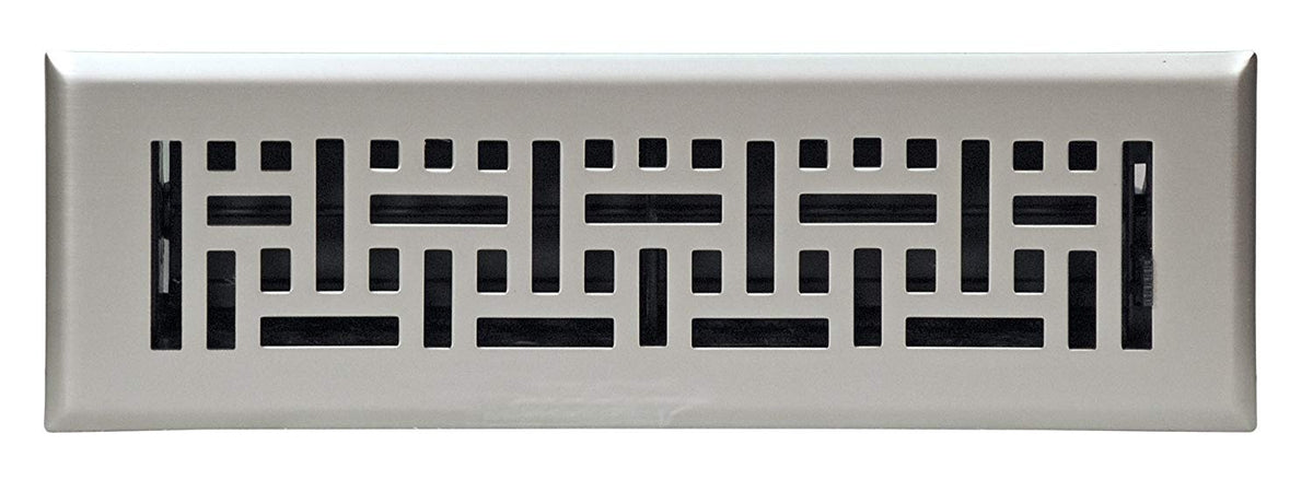 2&quot; X 12&quot; Modern Victorian Floor Register Grille With Dampers - Decorative Grate - HVAC Vent Duct Cover - Satin Nickel