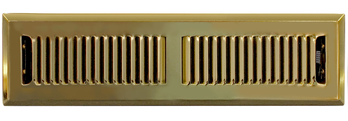 2&quot; X 12&quot; Victorian Floor Register Grille With Dampers - Contempo Decorative Grate - HVAC Vent Duct Cover - Polished Brass