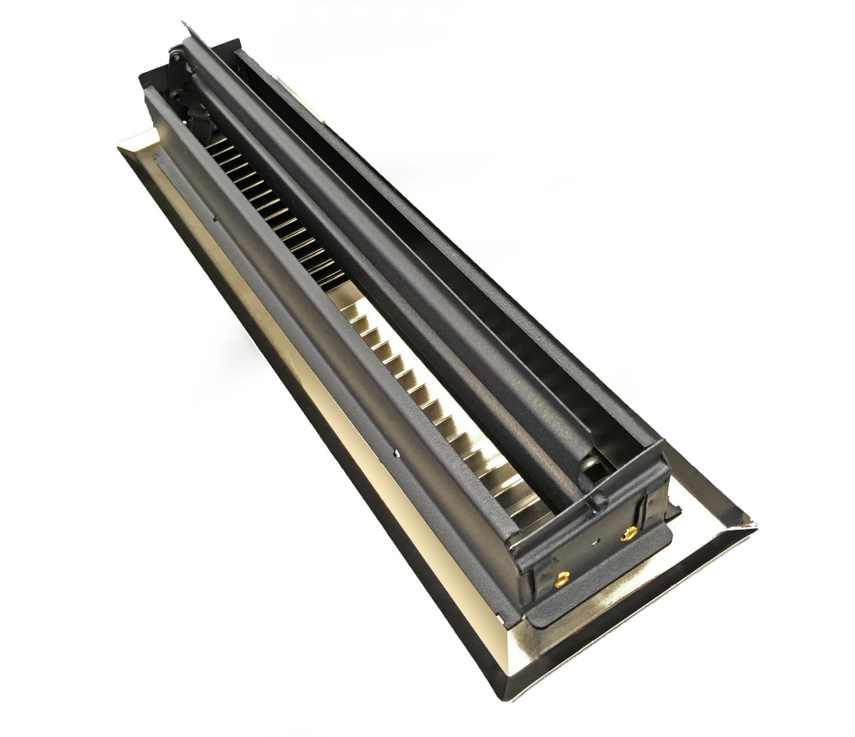 4&quot; X 12&quot; Modern Floor Register Grille With Dampers - Contempo Slotted Grate - HVAC Vent Duct Cover - Polished Brass