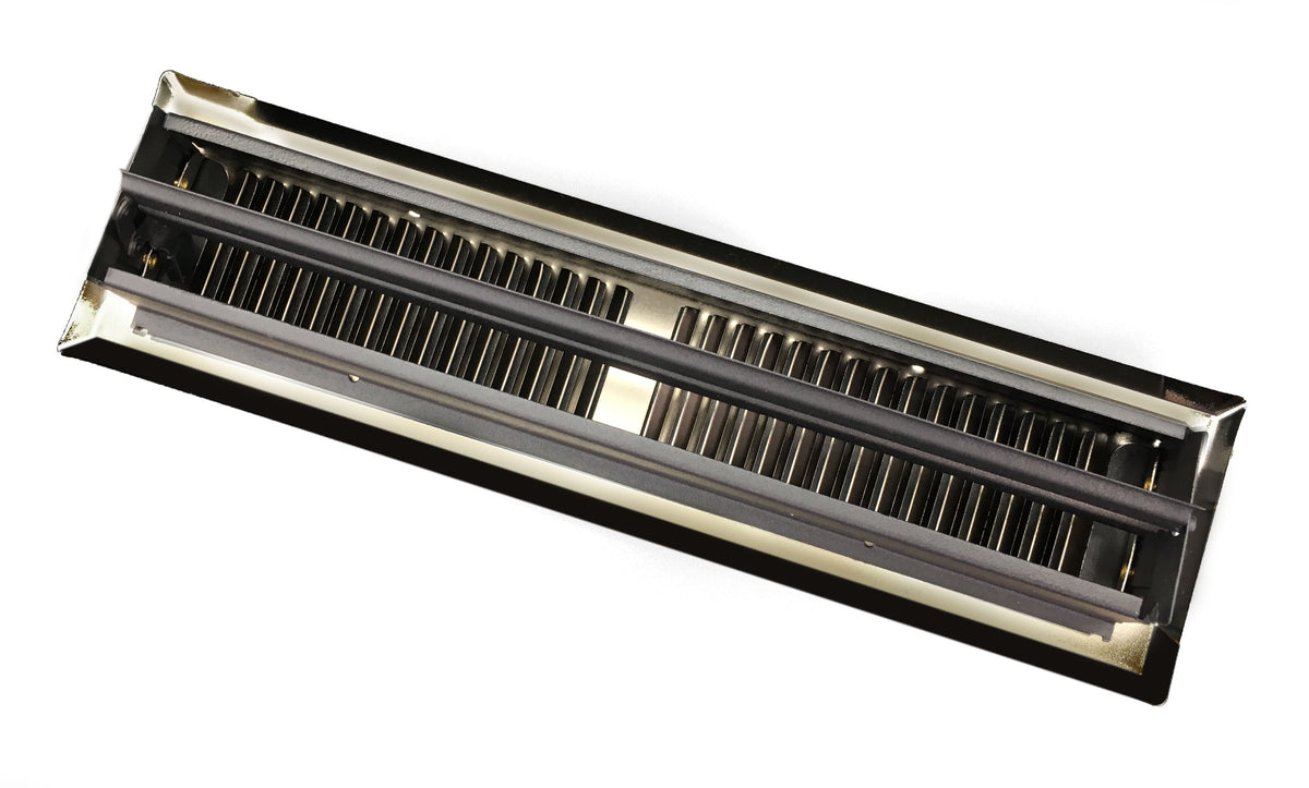 4&quot; X 12&quot; Modern Floor Register Grille With Dampers - Contempo Slotted Grate - HVAC Vent Duct Cover - Polished Brass