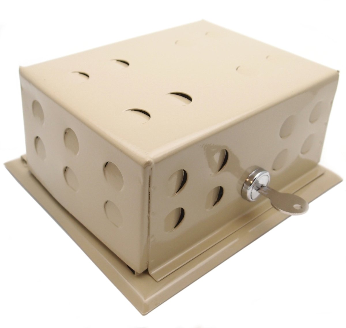 Beige Metal Thermostat Guard with Ring Base - Durable Tamper - Proof Cover, 6" x 3 - 13/16" - HVAC PremiumF29 - 0193