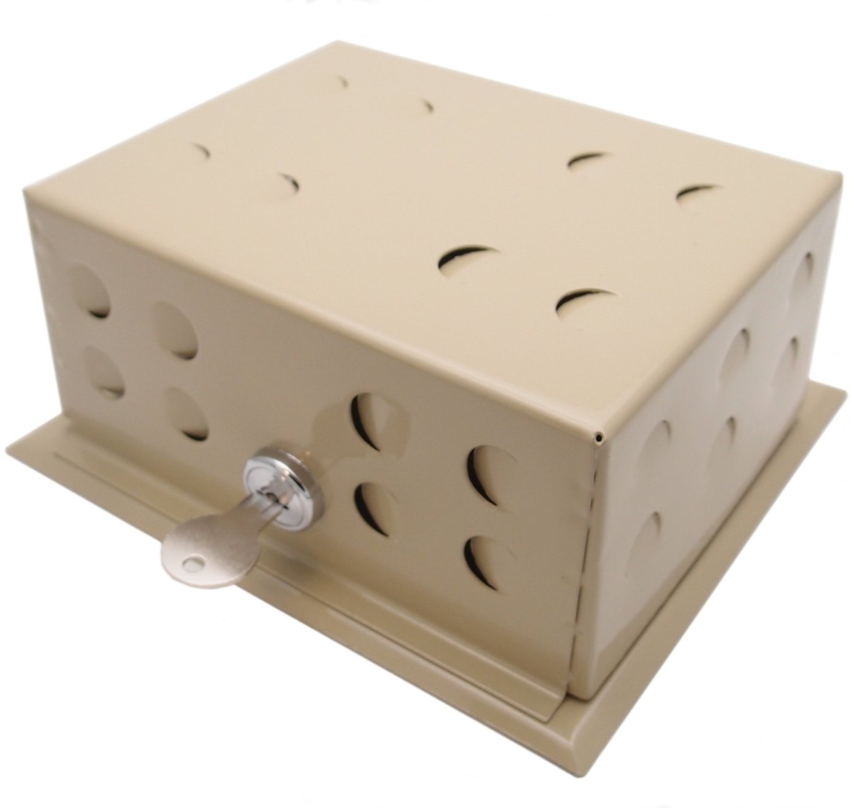 Beige Metal Thermostat Guard with Solid Base - Tamper - Proof Cover, 6 - 1/4&quot; x 4 - 3/4&quot; - HVAC PremiumF29 - 0192
