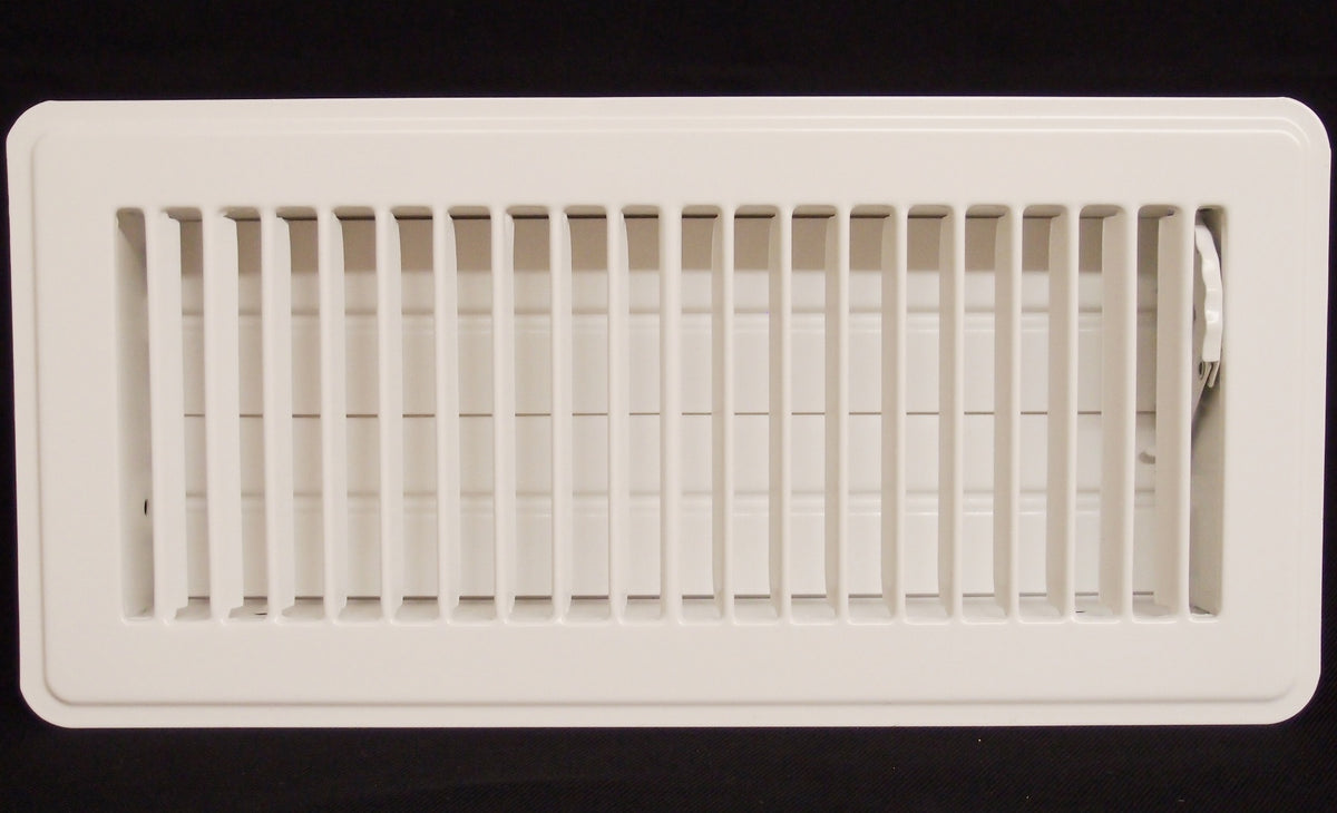 4&quot; X 12&quot; Floor Register with Louvered Design - Heavy Duty Rigid Floor Air Supply with Damper &amp; Lever - White
