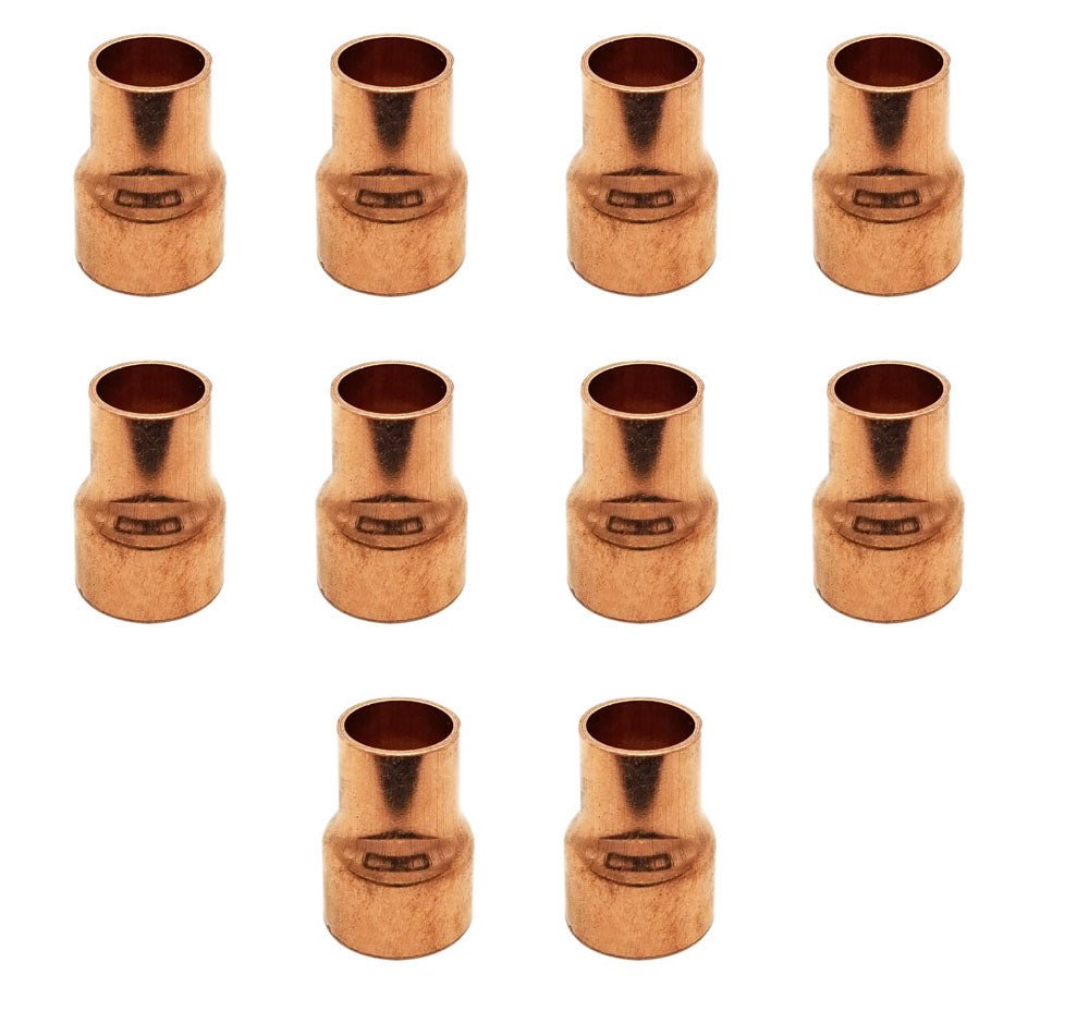 Copper Fitting 1 - 1/8 to 5/8 (HVAC Dimensions) Reducer / Increaser Copper Coupling & HVAC – 1 to 1/2 (Plumbing Inner Dimensions) 99.9% Pure Copper - 10 Pack - HVAC PremiumCF11858RD - 10
