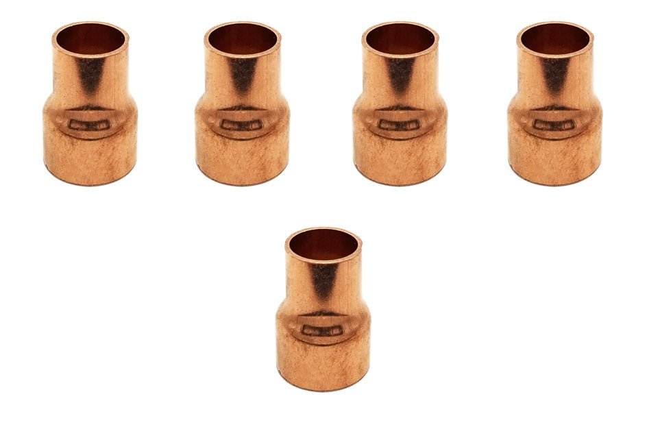 Copper Fitting 7/8 to 1/4 (HVAC Dimensions) Reducer / Increaser Copper Coupling & HVAC – 3/4 to 1/8 (Plumbing Inner Dimensions) 99.9% Pure Copper - 5 Pack - HVAC PremiumCF7814RD - 5