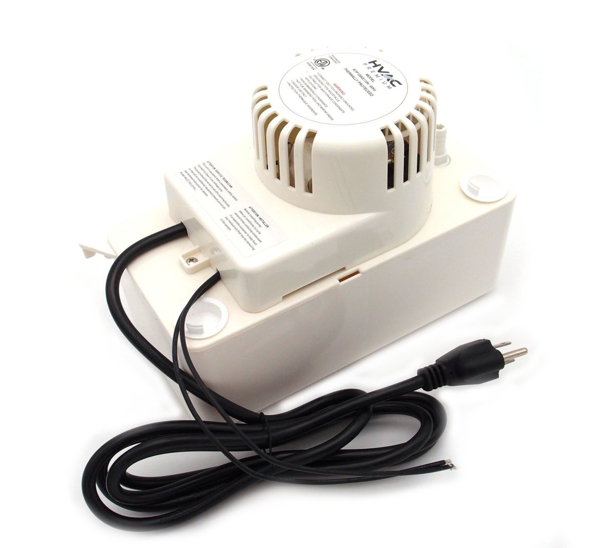 HVAC Premium Condensate Removal Pump 2.2L Tank - 115V/60hz 3/8"x 15' drain Pipe included - White – Automatic Safety Switch Sensor - HVAC PremiumCP - TP - 2.2 - 110